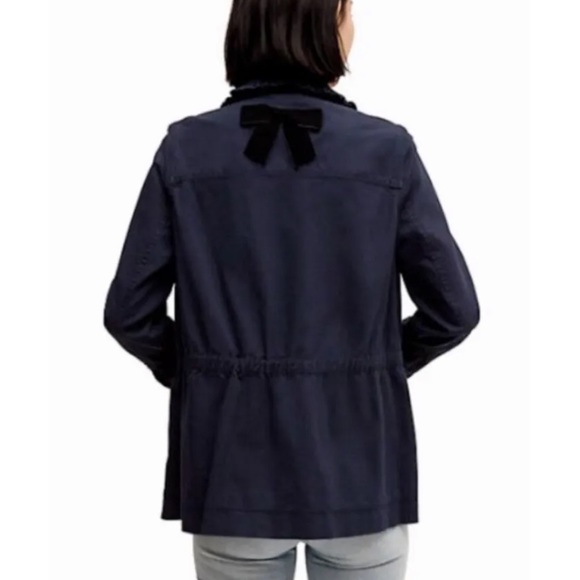 Kate Spade Broome Street Womens Ruffle Military Jacket Small Navy Blue Button - Picture 5 of 5